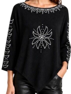 Central Park West Sweater Women Medium Black Cashmere Silk Sequin Y2K